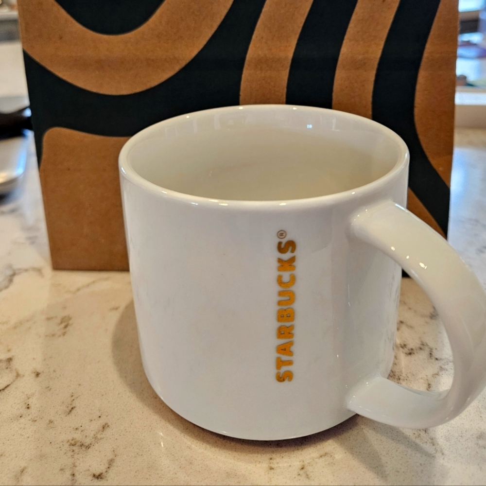EUC 2012 White with Gold Logo Stackable 16 oz Starbucks Mug